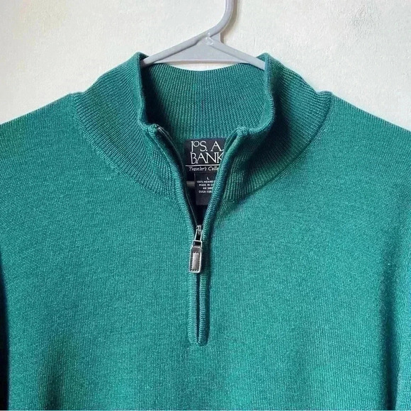 Men’s Jos. A. Bank Half-Zip Sweater - 100% Merino Wool, Large, Blue-Green - Picture 5 of 10
